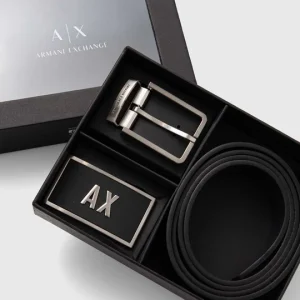Armani Exchange kit cintura uomo double face fibbia intercambiabile