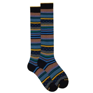 Calza lunga fantasia mix righe e pois