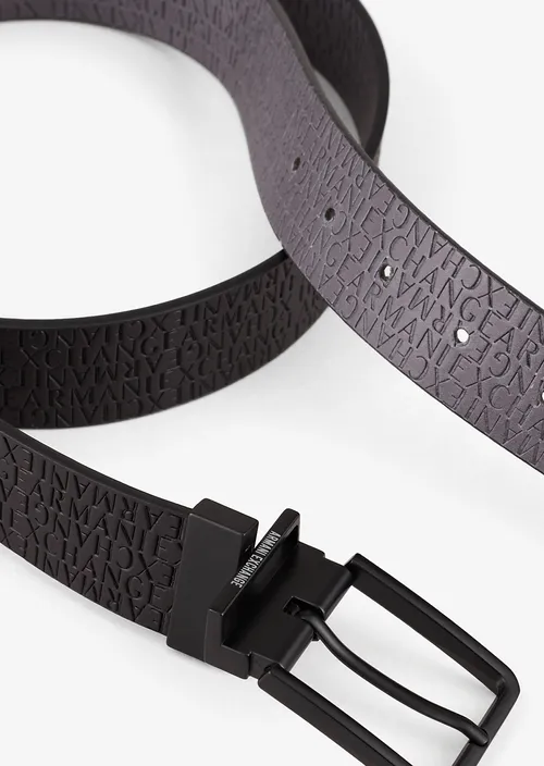 Armani Exchange Cintura reversibile in pelle nero-grigio logo all-over - immagine 3
