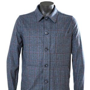 Sahariana in lana Pied de Poule Blu e Bordeaux con interni in tessuto V2