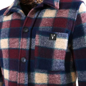 Sahariana in lana cotta Quadro Bordeaux con interni in tessuto V2