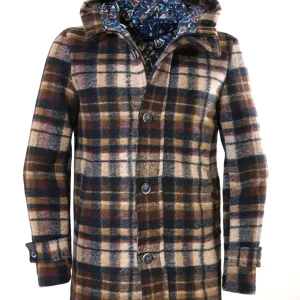 Parka in lana cotta Check Multicolor Blu con fodera interna in tessuto V2