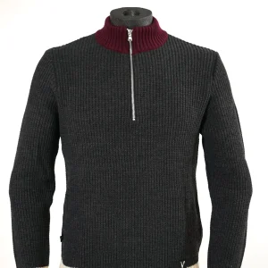 Maglione con Zip tre colori con toppe scamosciate