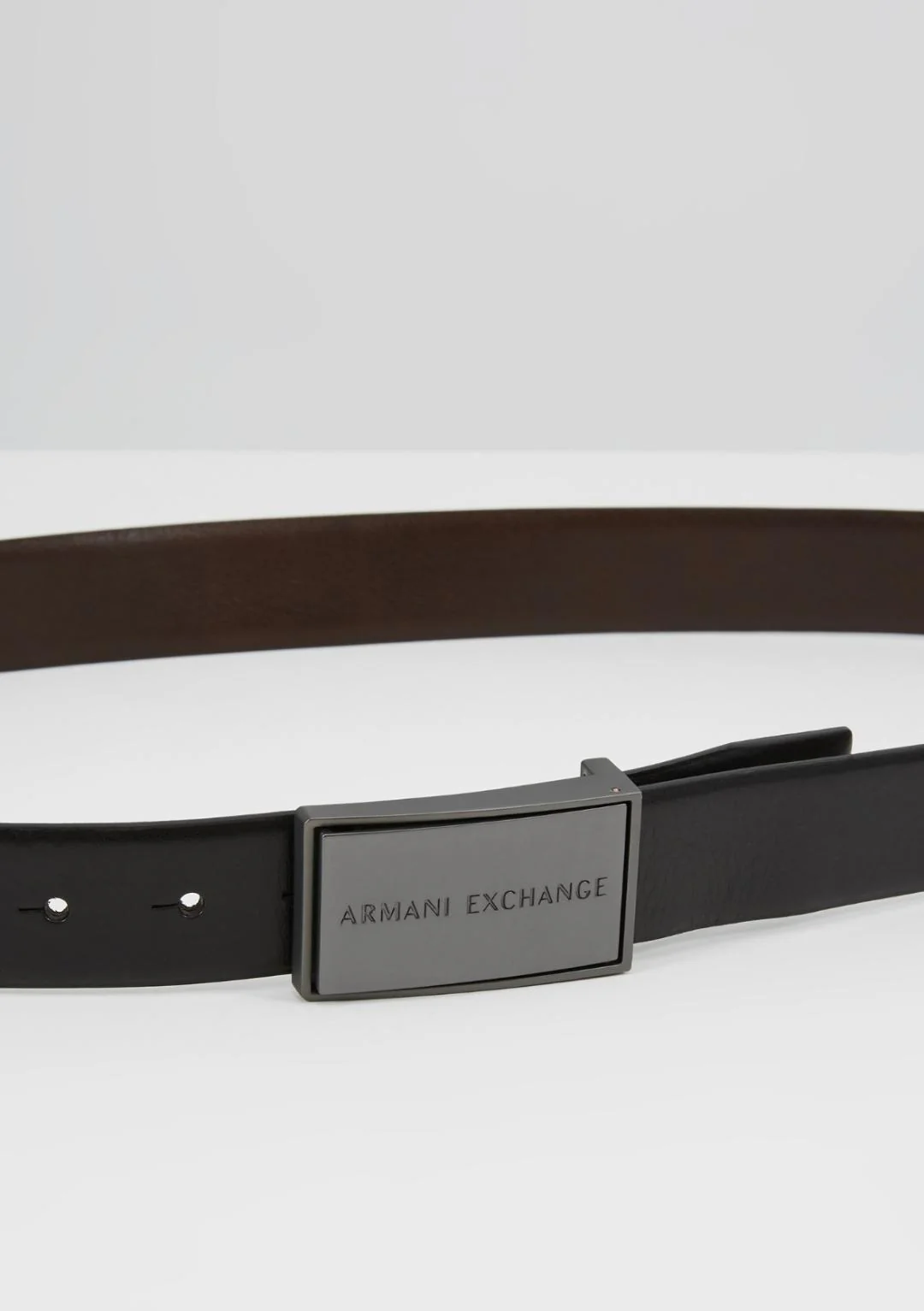 Armani Exchange cintura fibbia a cassetta nera e marrone - immagine 3