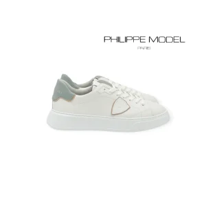 Sneakers Uomo Philippe Model Temple in Pelle Bianca celeste