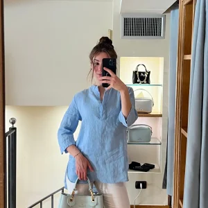 Camicia in lino azzurra-DISTINTO