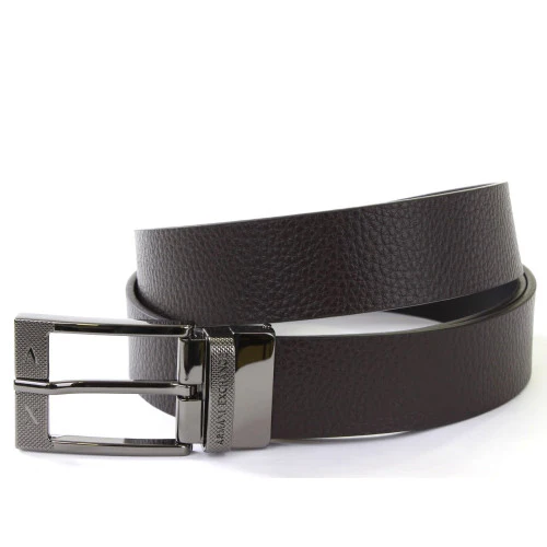 Armani Exchange cintura uomo in pelle reversibile nera e blu - immagine 2