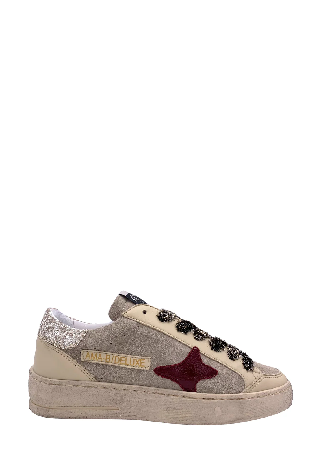 AMA BRAND sneakers donna beige e grigie effetto vintage in pelle artigianali