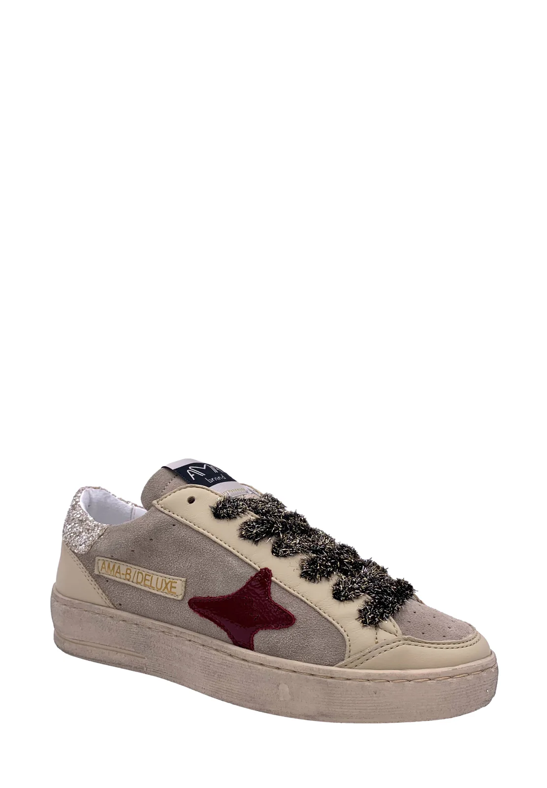 AMA BRAND sneakers donna beige e grigie effetto vintage in pelle artigianali - immagine 3