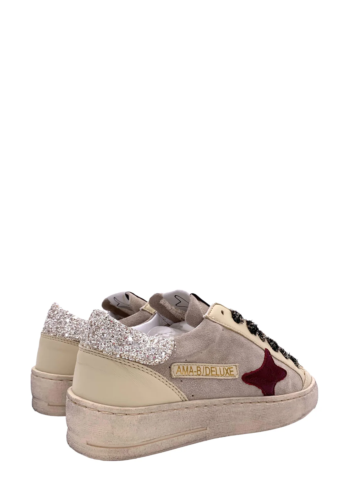 AMA BRAND sneakers donna beige e grigie effetto vintage in pelle artigianali - immagine 5