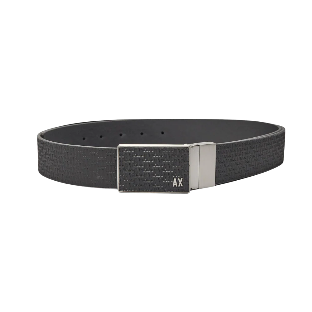 Armani Exchange cintura nera fibbia a cassetta logo all-over