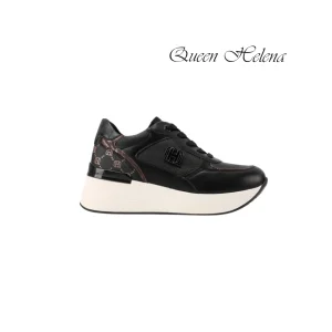 QUEEN HELENA SNEAKERS DONNA ZEPPA DETTAGLI LOGATI NERO