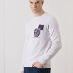 Maglioncino Bottonato Bianco con Taschino ricamato in tessuto V2