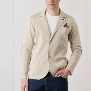 Giacca Monopetto Sabbia con interno collo, pochette e Toppe in tessuto V2