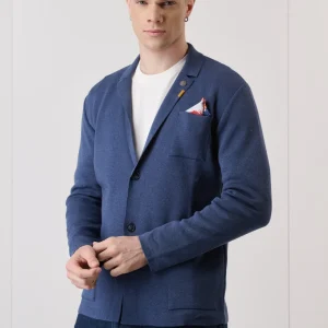 Giacca Monopetto Punto Stoffa Jeans con Ricami e pochette in tessuto V2