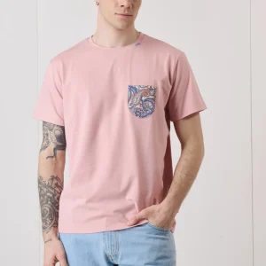 T-Shirt Rosa Cipria con Taschino in tessuto V2 e ricami a contrasto