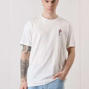 T-Shirt Bianca con Ricamo e interno collo in tessuto V2