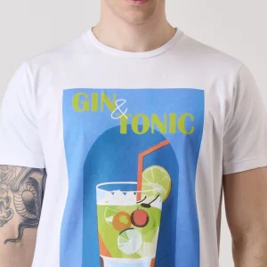 T-Shirt Bianca con Stampa Drink e interno collo in tessuto V2
