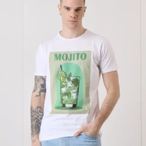 T-Shirt Bianca con Stampa Drink e interno collo in tessuto V2