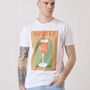 T-Shirt Bianca con Stampa Drink e interno collo in tessuto V2