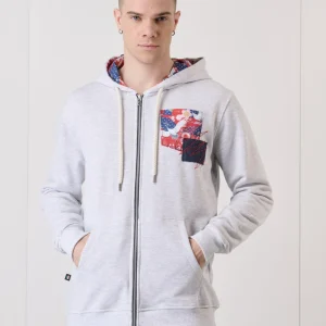 Felpa Zip Grigia con Taschino Patch e interno cappuccio in tessuto V2