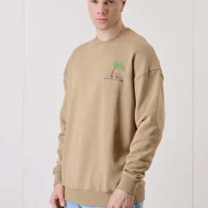 Felpa Girocollo Sabbia con Ricamo e interno collo in tessuto V2