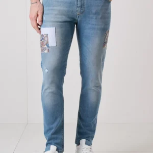 TOKYO - Jeans Slim Fit - Azzurro con tripla patch frontale in tessuto V2
