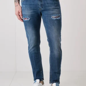 LONDON - Jeans Slim Fit - Blu con doppia Patch frontale e tasca in tessuto V2