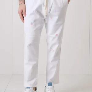 ALICANTE - Pantalone Rocciatore tinto capo Bianco con elastico e ricami multicolor