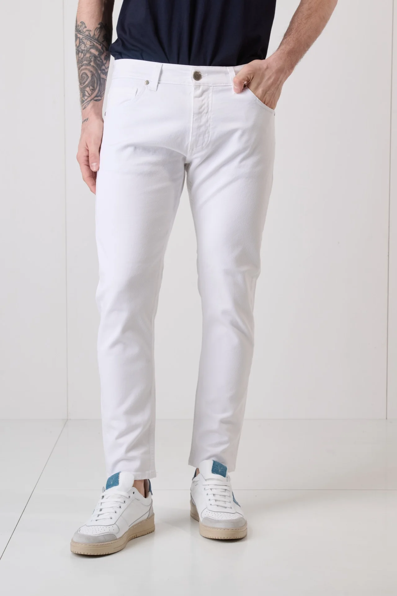 NEW YORK - Pantalone Slim Fit - Bianco con tasca in tessuto V2 - immagine 2