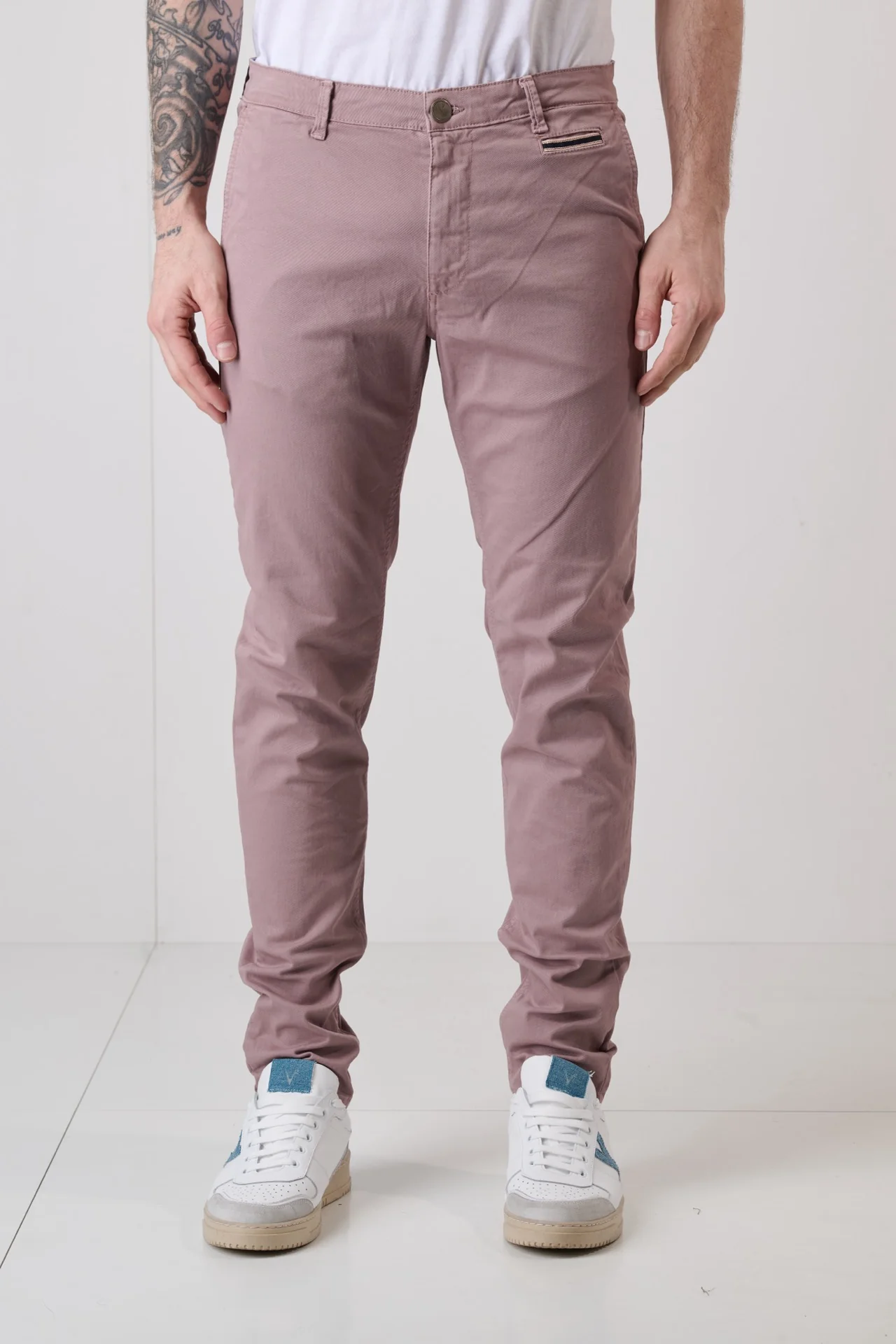 ROMA - Chino in cotone Rosa Cipria con salpa in tessuto V2
