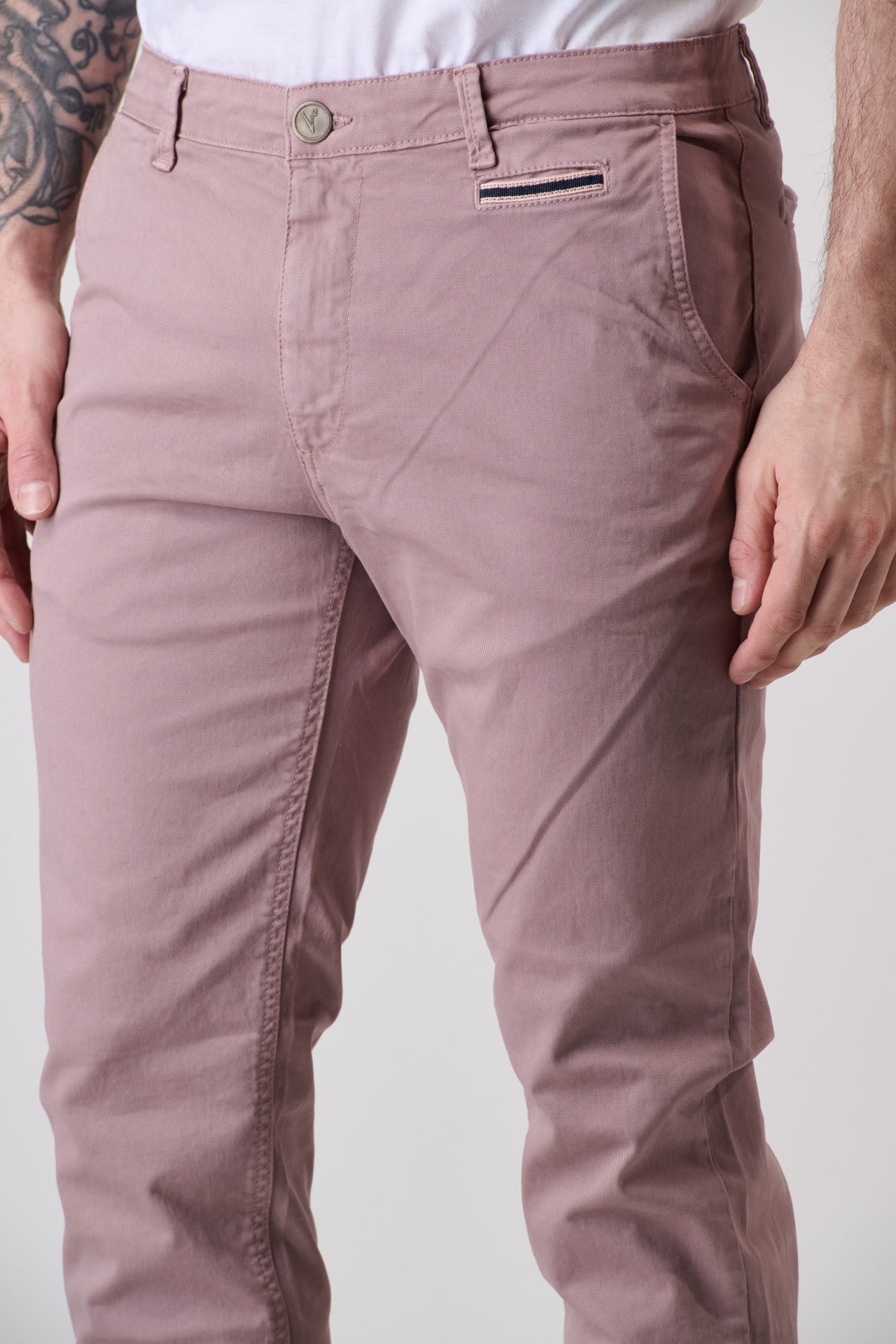 ROMA - Chino in cotone Rosa Cipria con salpa in tessuto V2 - immagine 4