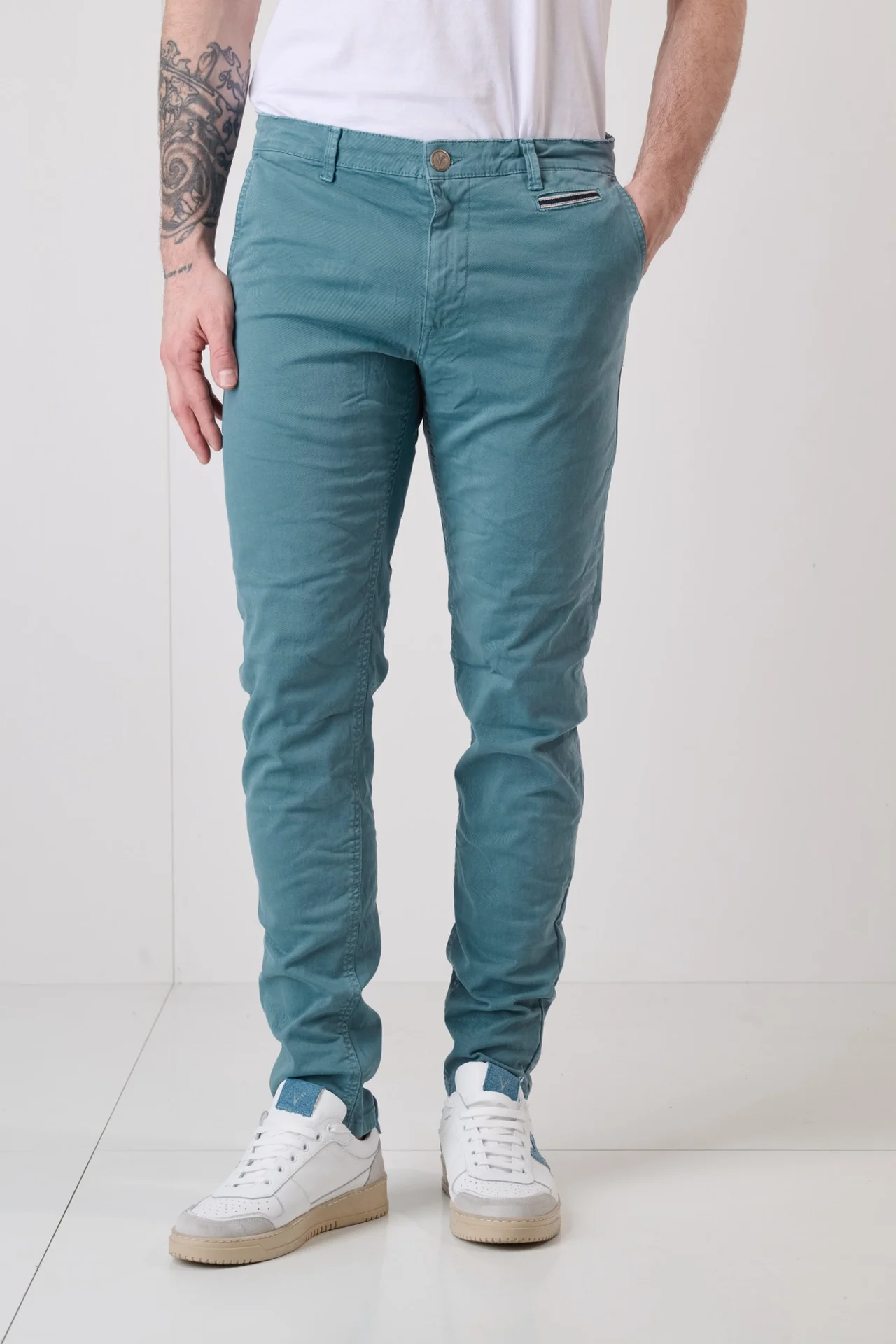 ROMA - Chino in cotone Azzurro con salpa in tessuto V2