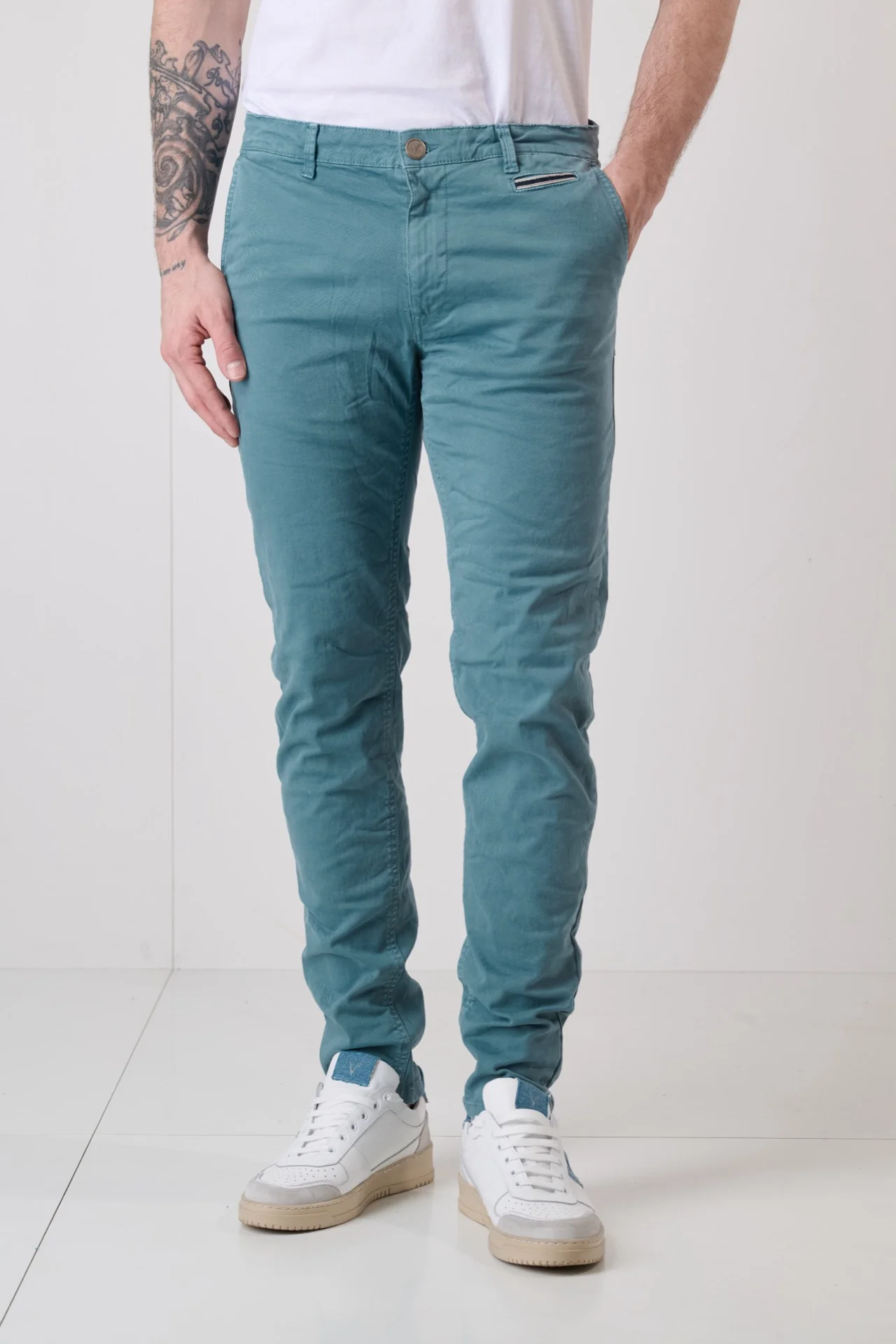 ROMA - Chino in cotone Azzurro con salpa in tessuto V2 - immagine 3