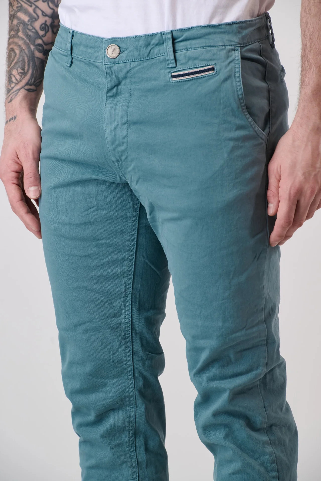 ROMA - Chino in cotone Azzurro con salpa in tessuto V2 - immagine 4