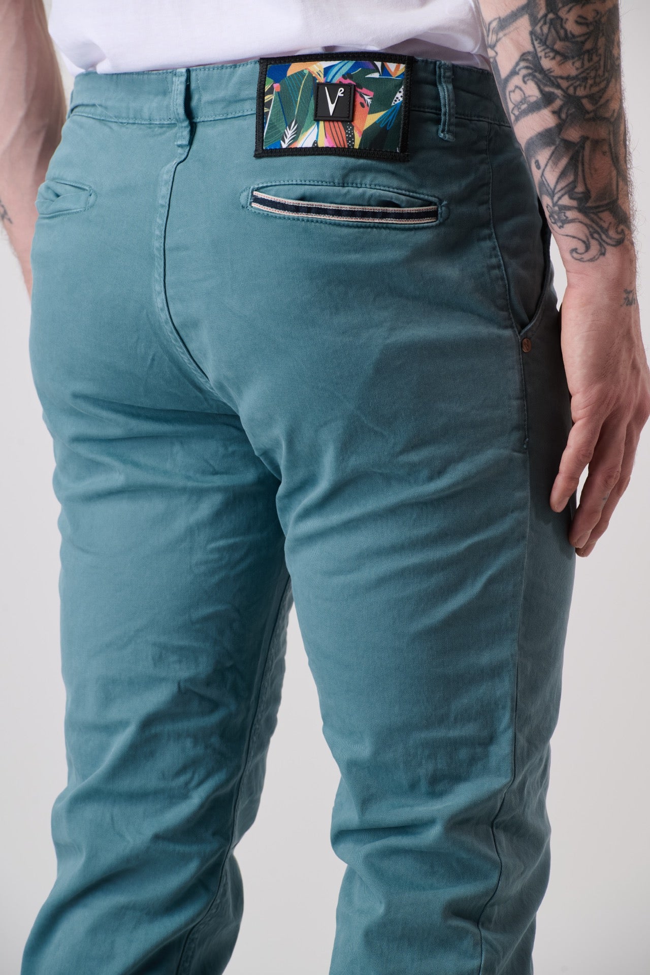 ROMA - Chino in cotone Azzurro con salpa in tessuto V2 - immagine 5