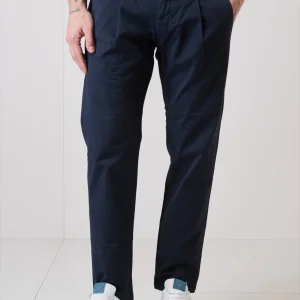 ROMA - Chino in cotone Blu con doppia pence e salpa in tessuto V2