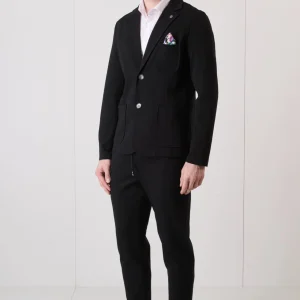 Giacca Monopetto Sartoriale Nera con interni e pochette in tessuto V2