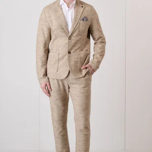 Giacca Monopetto Sartoriale Fiammata Sabbia con interni e pochette in tessuto V2