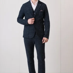 Giacca Monopetto Sartoriale Fiammata Blu con interni e pochette in tessuto V2