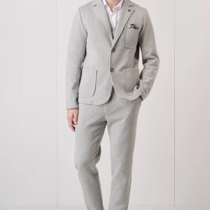 Giacca Monopetto Sartoriale Gessata Grigia con interni e pochette in tessuto V2