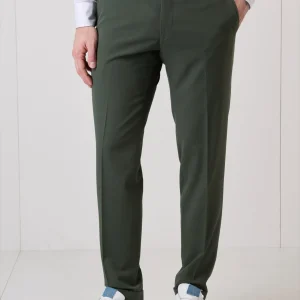Pantalone di Alta Sartoria Verde Militare con bottone interamente foderato in tessuto V2