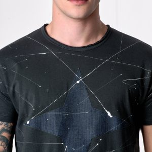 T-Shirt Piombo con Stella in tessuto V2 e schizzi di vernice