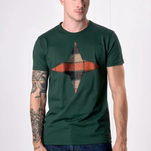 T-Shirt Verde con Stella in tessuto V2