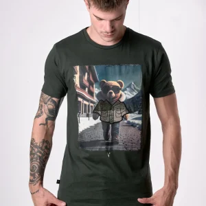 T-Shirt Verde Militare con stampa Teddy e ricamo in tessuto V2