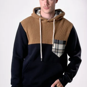 Felpa Blu con Cappuccio e intarsio in maglieria e dettagli in tessuto V2