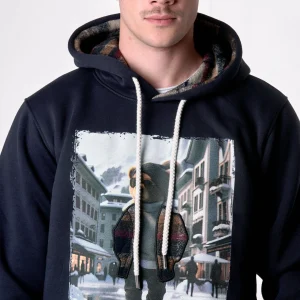 Felpa Cappuccio Blu con stampa Teddy e ricamo in tessuto V2