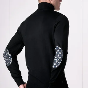 Dolcevita in viscosa Nero con toppe in tessuto V2