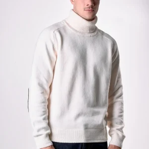 Dolcevita in Ciniglia Panna con Toppe in tessuto V2