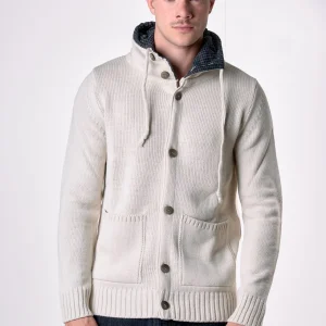 Cardigan Cappuccio Oslo Burro con interno in tessuto V2